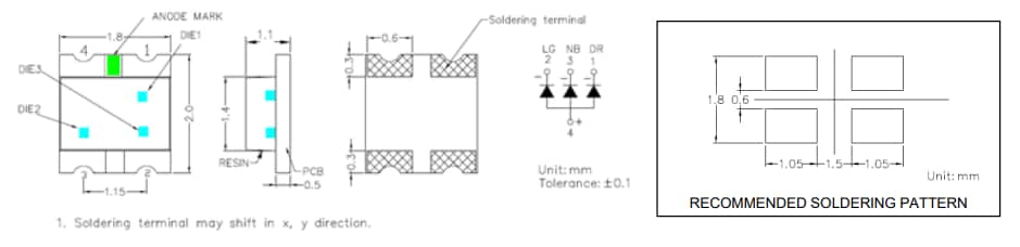 Mechanical Drawing - BIVAR 0807 & 1204 RGB SMD LEDs